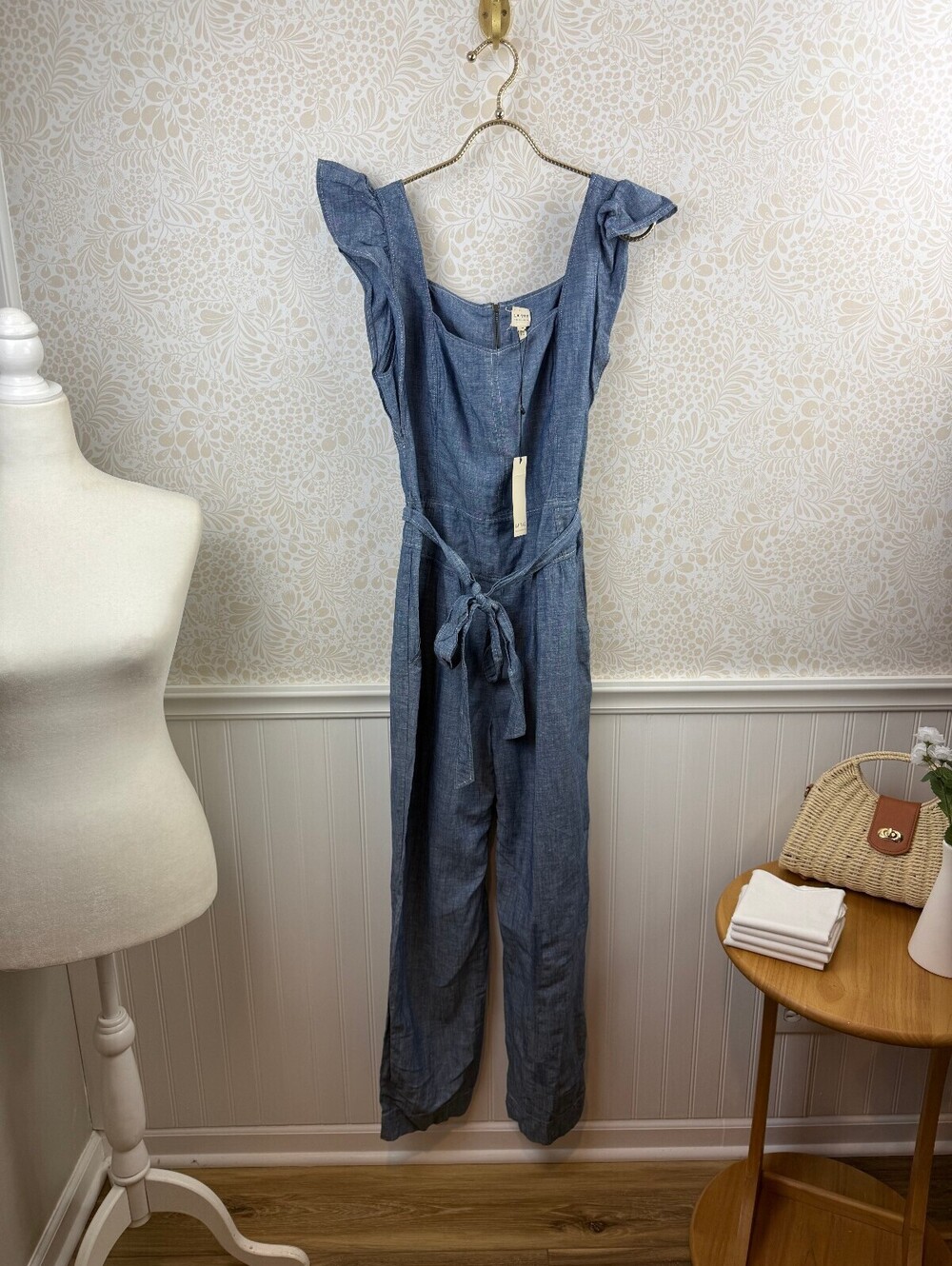 La Vie Rebecca Taylor Chambray Linen Sleeveless Jumpsuit - Size - Medium - NWT - Picture 4 of 12